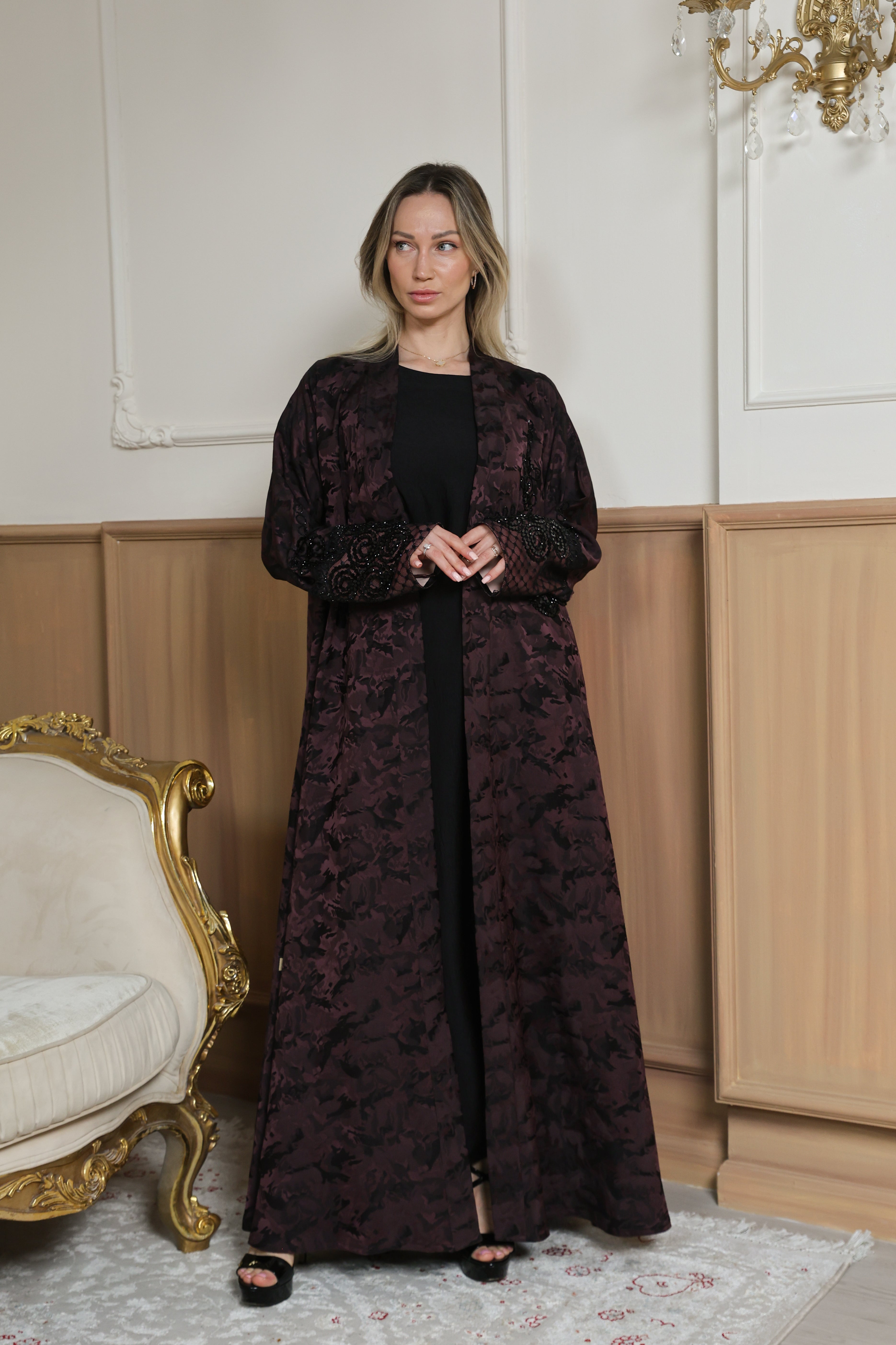 Wine Bloom Abaya