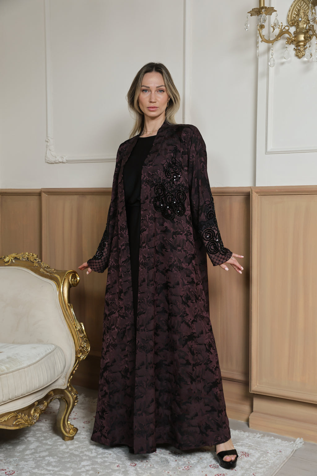 Wine Bloom Abaya
