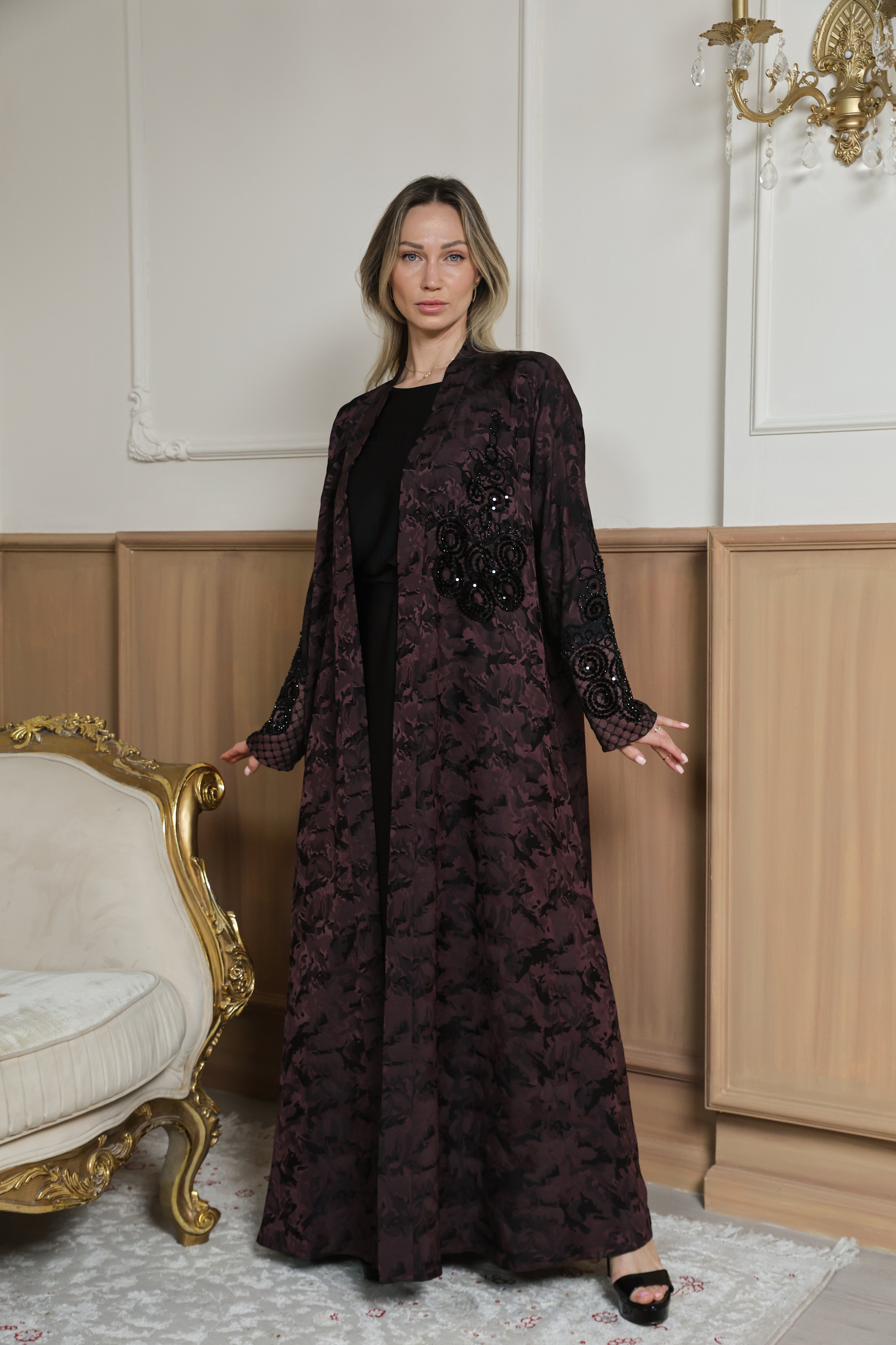 Wine Bloom Abaya