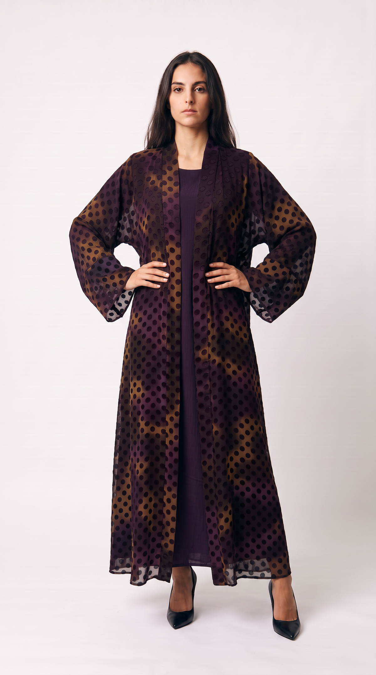 Halo Dot Abaya — Aubergine