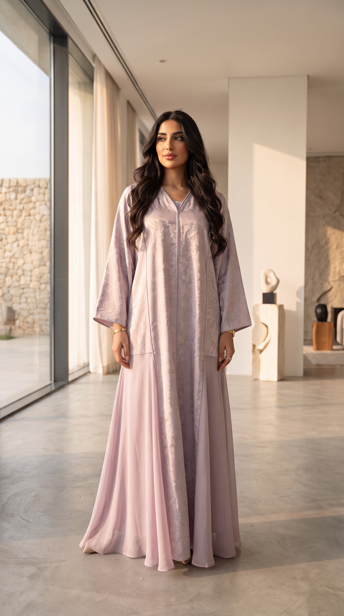 Lustre Damask Abaya — Blush