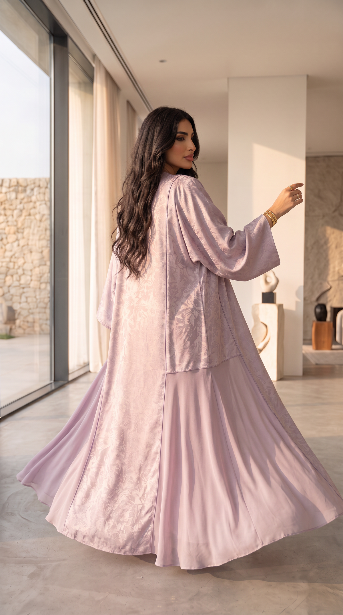 Lustre Damask Abaya — Blush