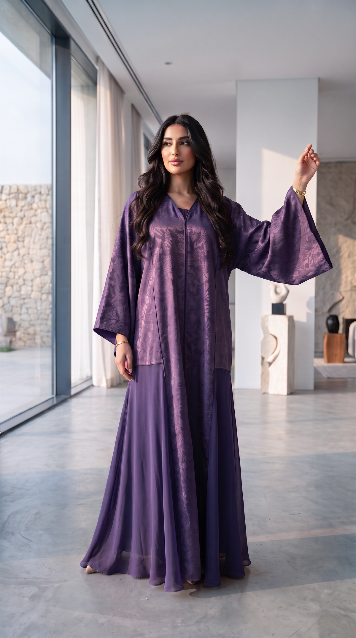 Lustre Damask Abaya — Plum