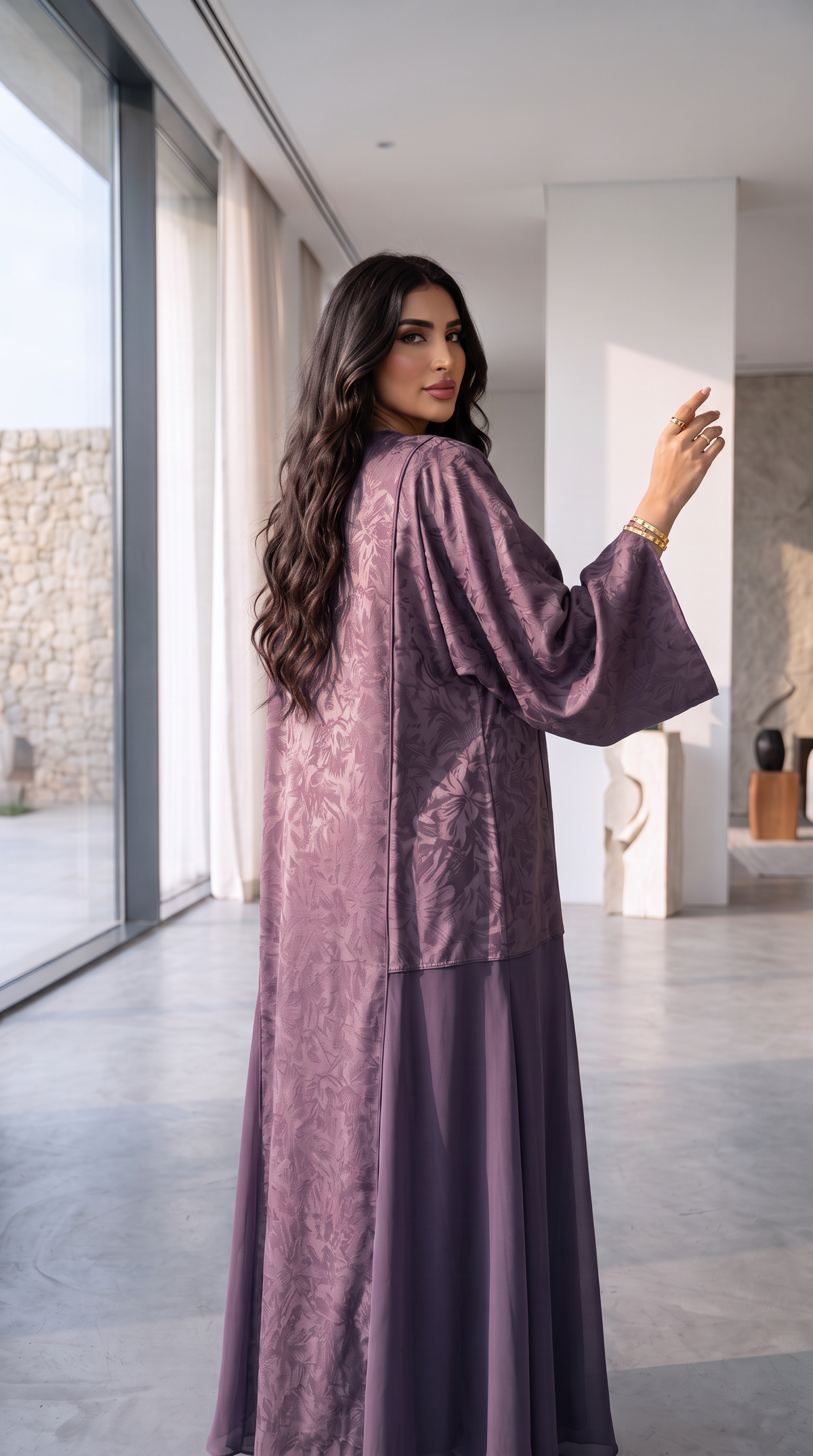 Lustre Damask Abaya — Plum