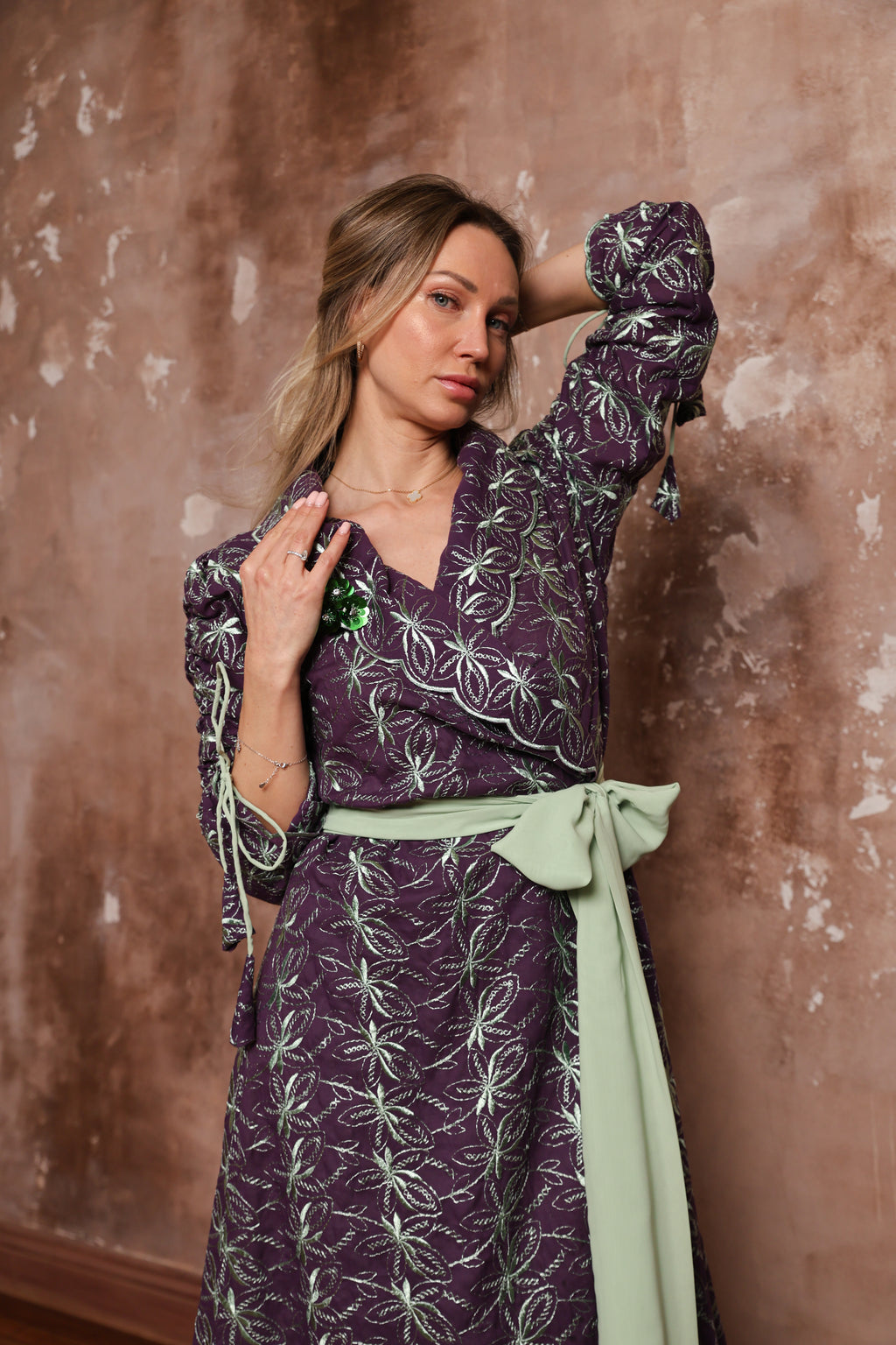 Starburst Wrap Dress — Plum