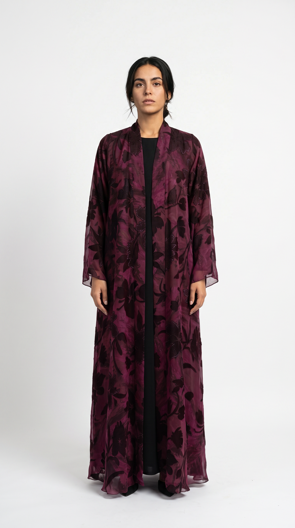 Whisper Petal Abaya — Burgundy