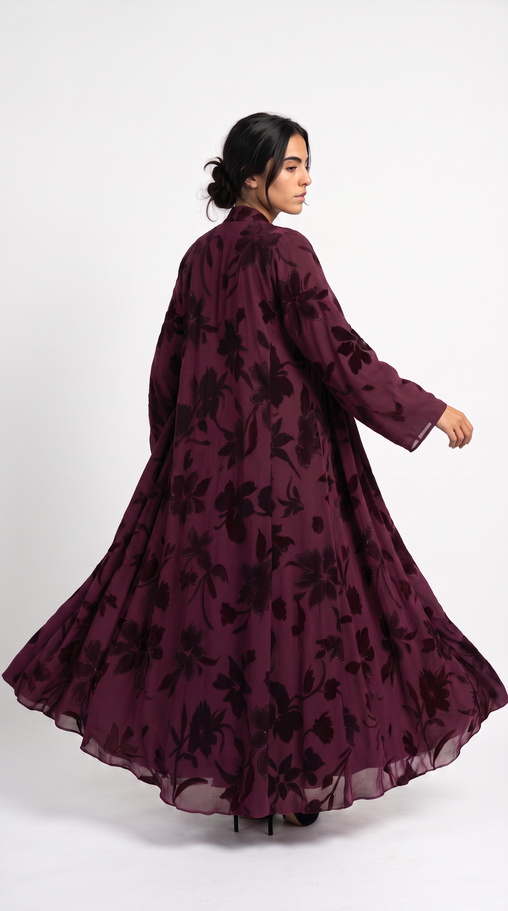 Whisper Petal Abaya — Burgundy