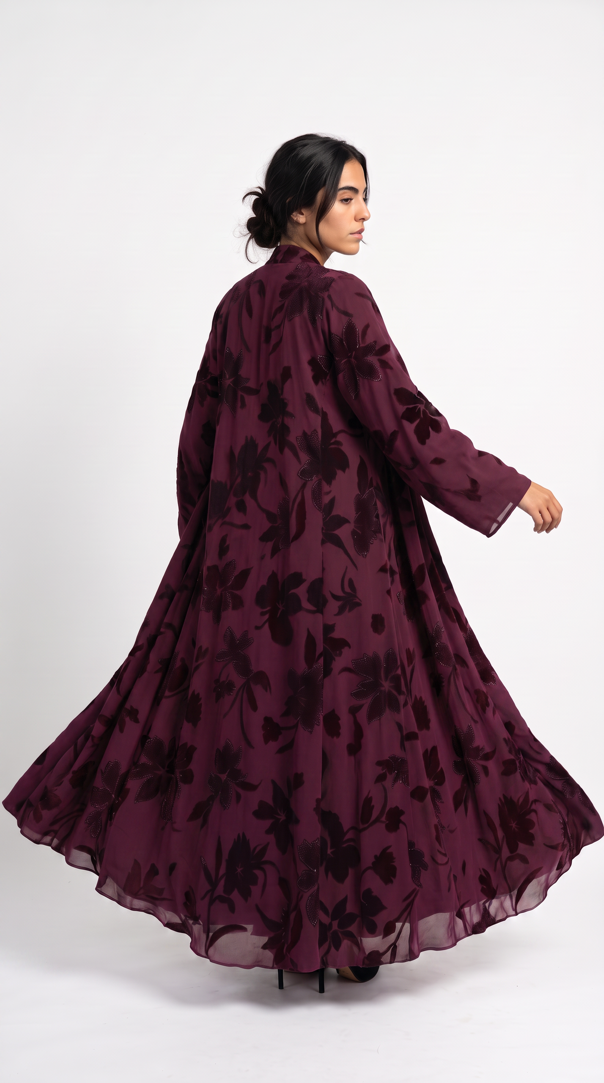 Whisper Petal Abaya — Burgundy