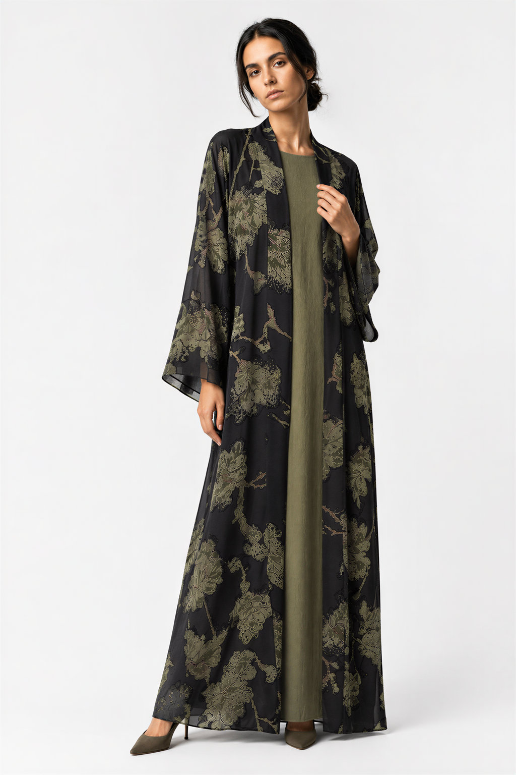 Whisper Petal Abaya — Olive
