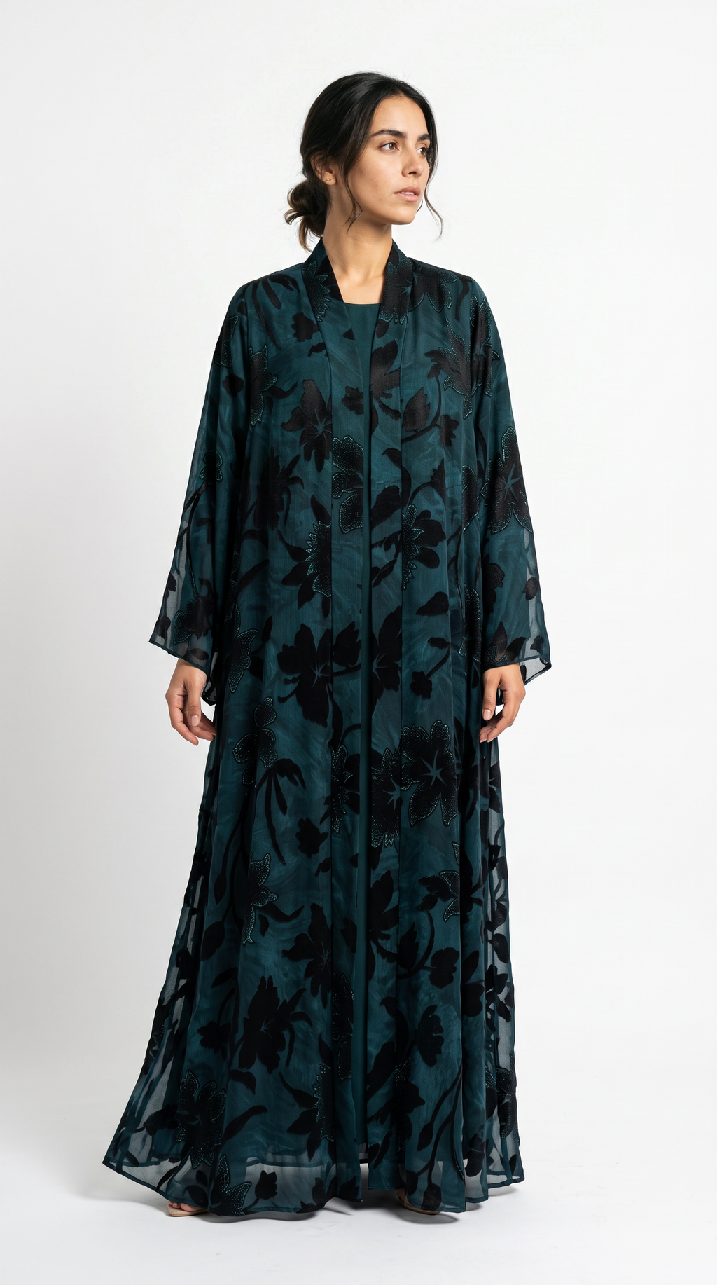 Whisper Petal Abaya — Teal